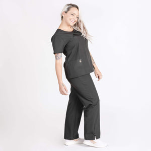 Black Color Sophia Pleated Wrap Medical Scrub Top For Women's