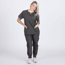 Load image into Gallery viewer, Marcela Notch Black Color Scrub Top For Women&#39;s
