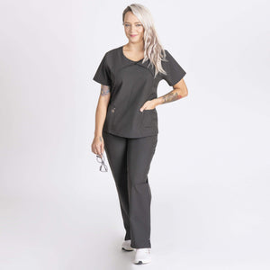 Black Color Sophia Pleated Wrap Medical Scrub Top For Women's