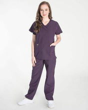 Load image into Gallery viewer, Plum Color Nonni &quot;V&quot; Scrub Top For Women&#39;s
