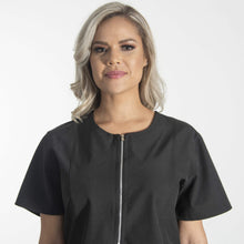 Load image into Gallery viewer, Black Color LEXIE ZIP WOMEN&#39;S SCRUB TOP
