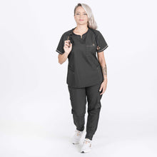Load image into Gallery viewer, Marcela Notch Women&#39;s Scrub Top Black Color
