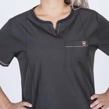 Load image into Gallery viewer, Helcasio Black Color Marcela Notch Women&#39;s Scrub Top
