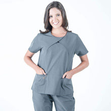 Load image into Gallery viewer, Sophia Pleated Wrap Women&#39;s Medical Scrub Top Charcoal Color
