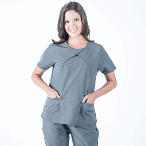 Sophia Pleated Wrap Women's Medical Scrub Top Charcoal Color