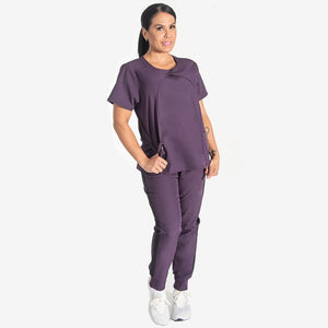 Plum Color Sophia Pleated Wrap Medical Scrub Top For Women's